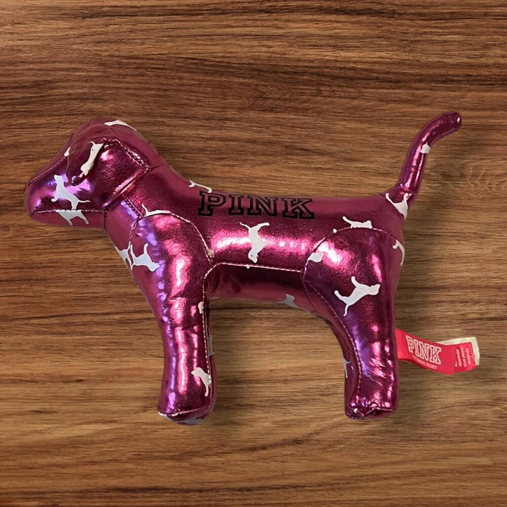 Victoria’s Secret PINK Metallic Hot Pink Dog Logo Collectible Plush